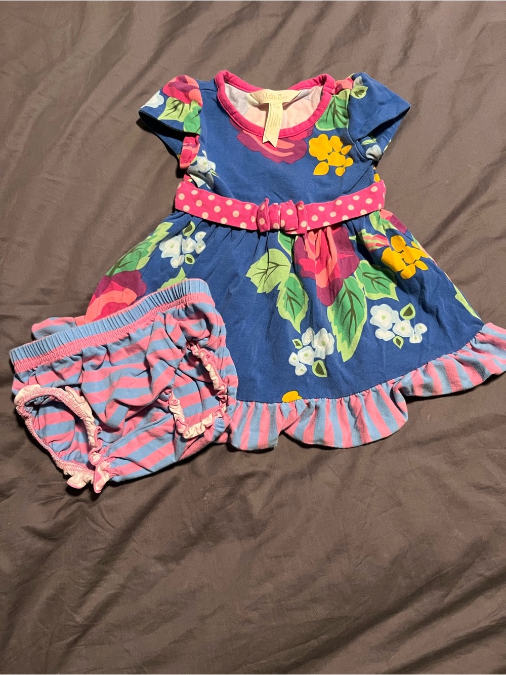 Matilda Jane Navy Floral Dress with Pink Polka Dot Belt